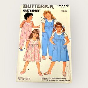 Vintage 1980s Butterick Sewing Pattern 5616 Toddler Jumper Dress Jumpsuit Sz 1-3